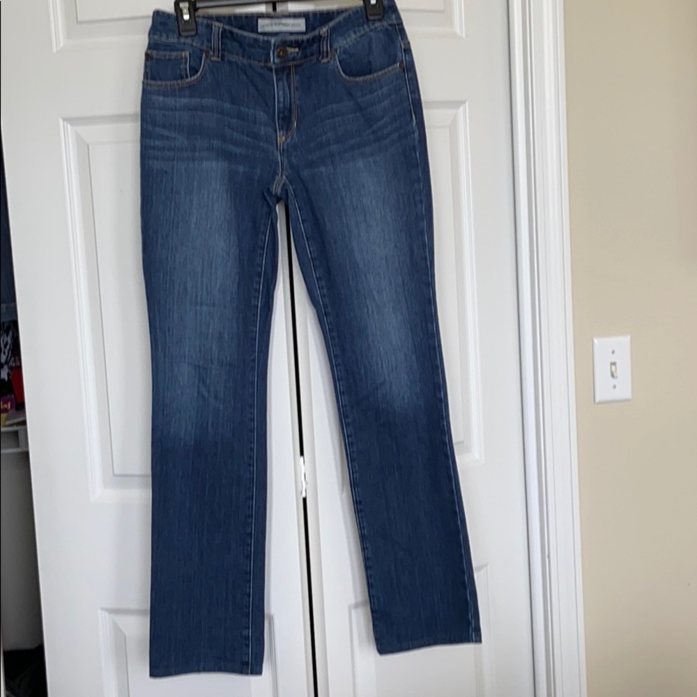 Blue jeans, stretch slightly faded dye.